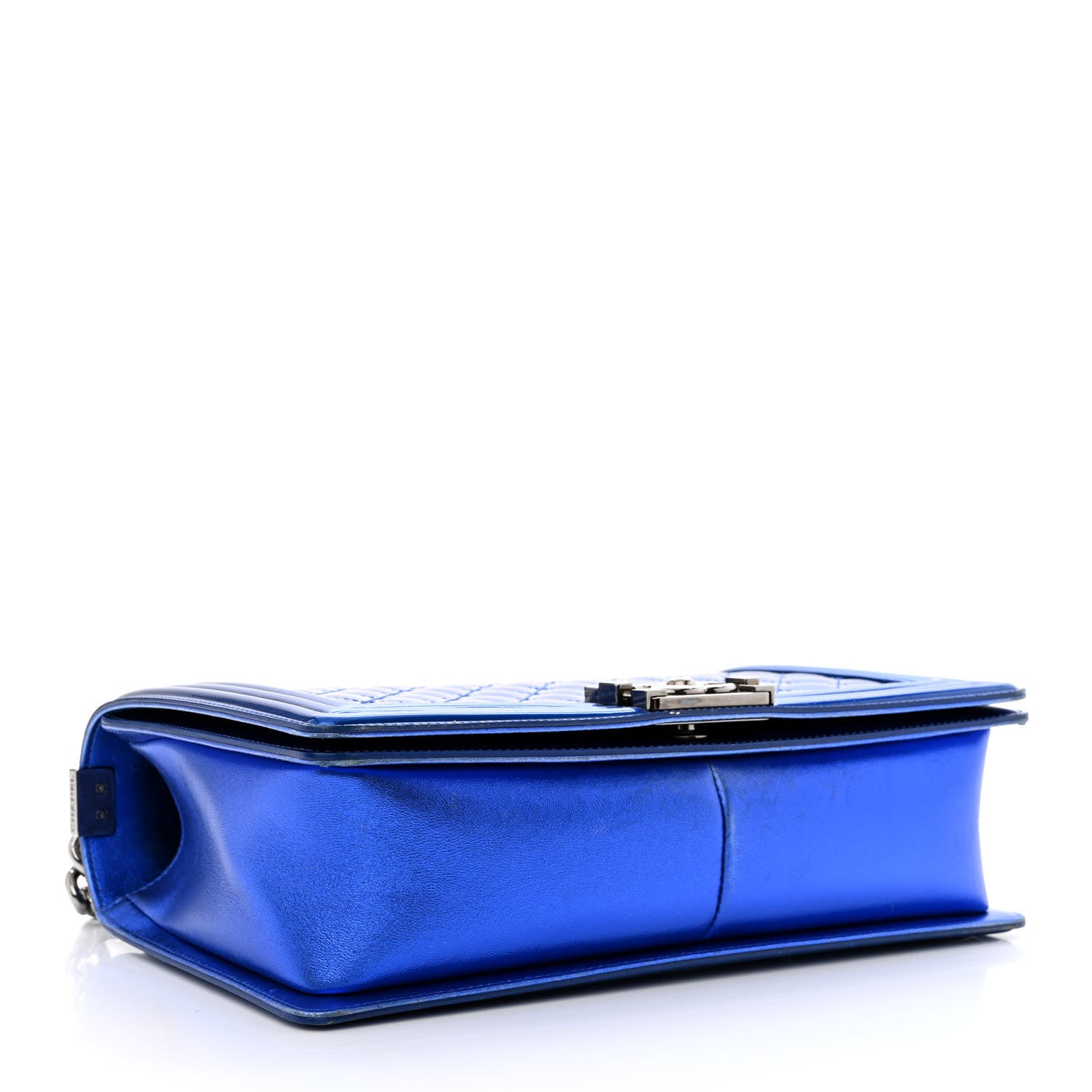 Chanel Metallic Patent Quilted New Medium Boy Flap Blue 4 of 15