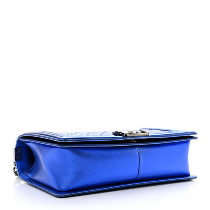 Chanel Metallic Patent Quilted New Medium Boy Flap Blue 4 of 15