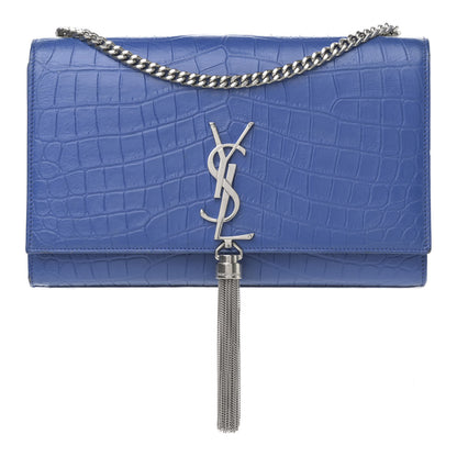 Saint Laurent Calfskin Crocodile Embossed Medium Classic Monogram Kate Tassel Satchel Bleu Majorelle 1 of 15
