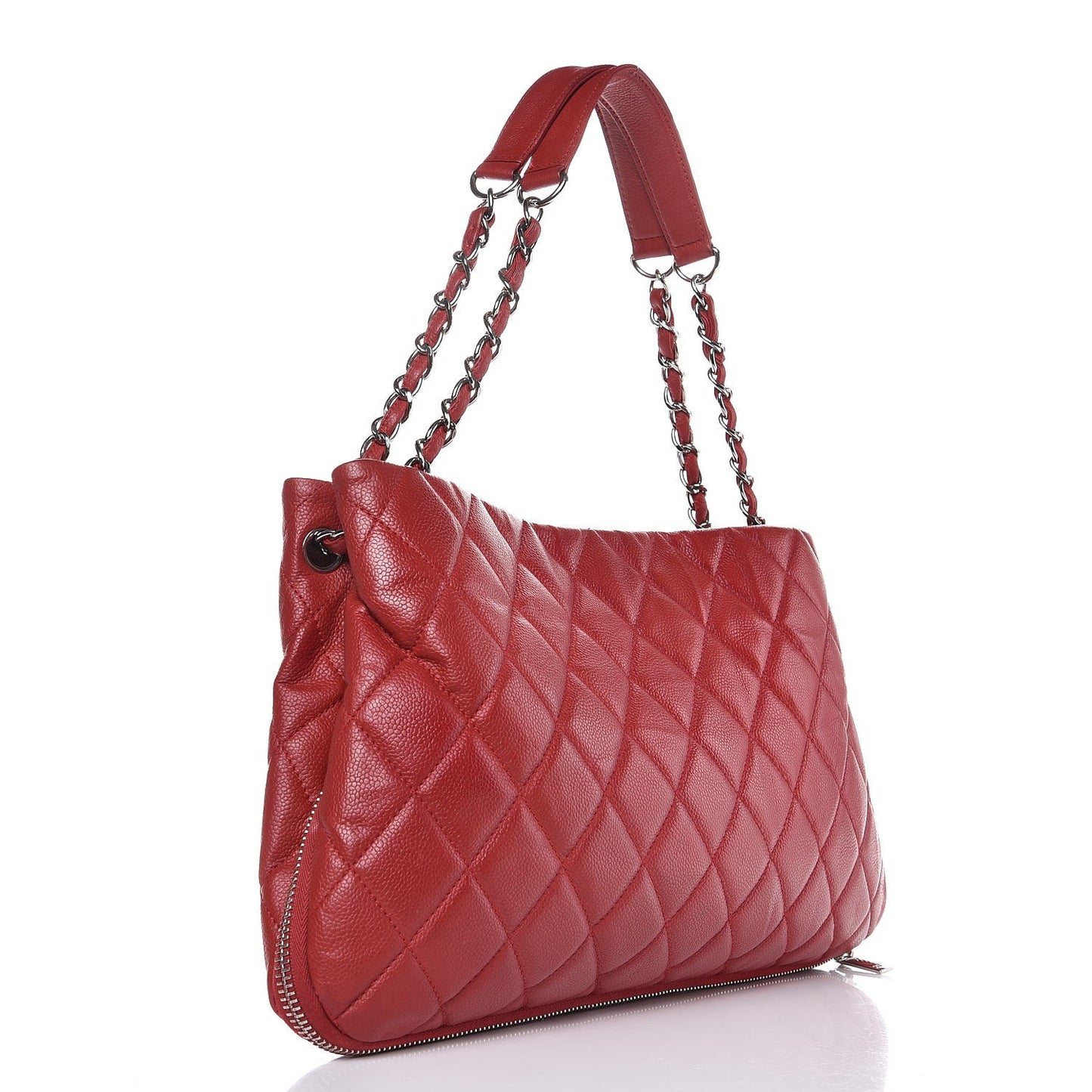 Caviar Quilted Expandable Zip Shoulder Bag Red