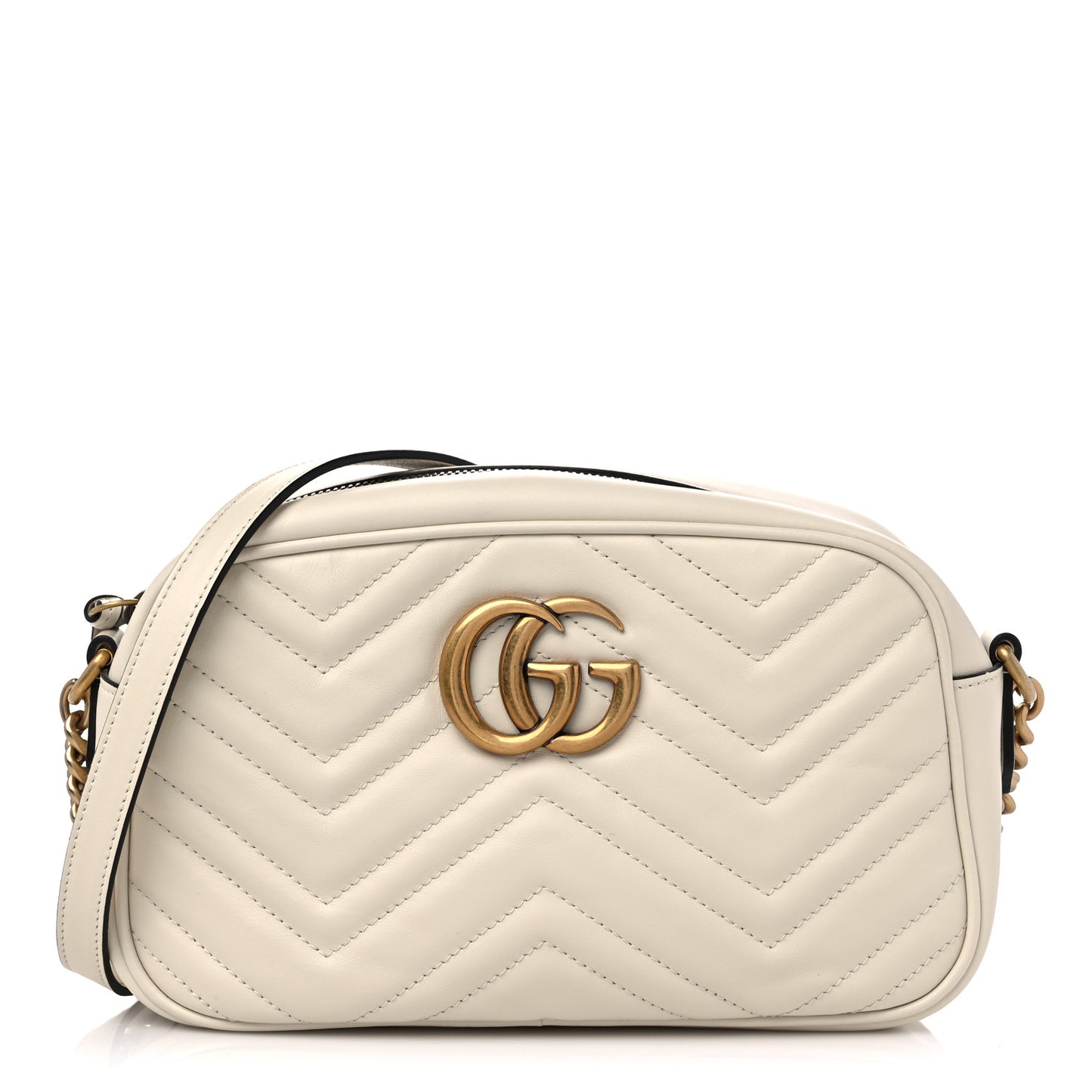 Calfskin Matelasse Small GG Marmont Chain Shoulder Bag White