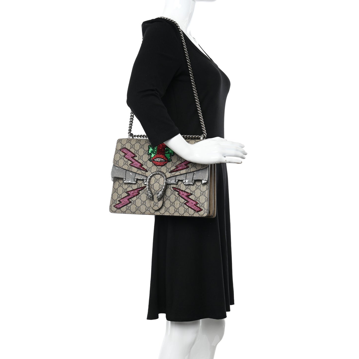 GG Supreme Monogram Lightning Embroidered Medium Dionysus Shoulder Bag Beige