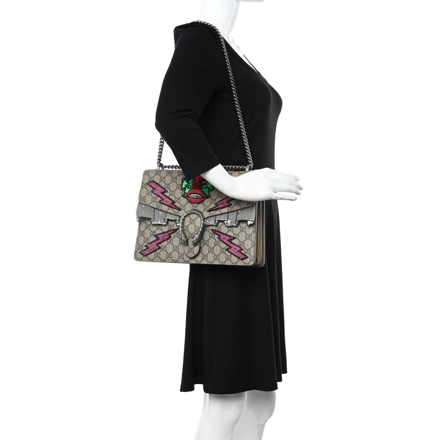 Gucci GG Supreme Monogram Lightning Embroidered Medium Dionysus Shoulder Bag Beige 2 of 12