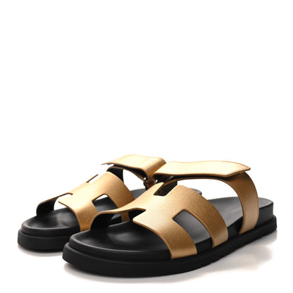 Hermes Metallic Goatskin Womens Chypre Sandals 39 Dore 3 of 9