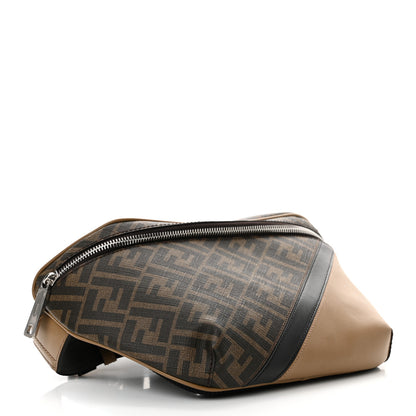 Fendi Glazed Fabric Vitello Cover FF 1974 Diagonal Bi-Color Belt Bag Tobacco Moro Sand Black 4 of 10