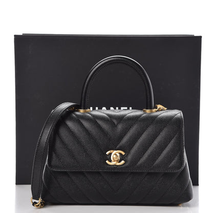 Chanel Caviar Chevron Quilted Mini Coco Handle Flap Black 8 of 8