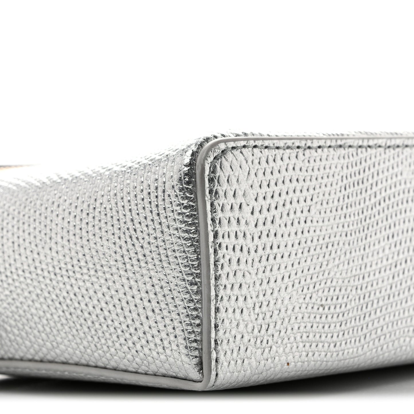 Lizard Embossed Top Handle Slim Vanity With Chain Silver