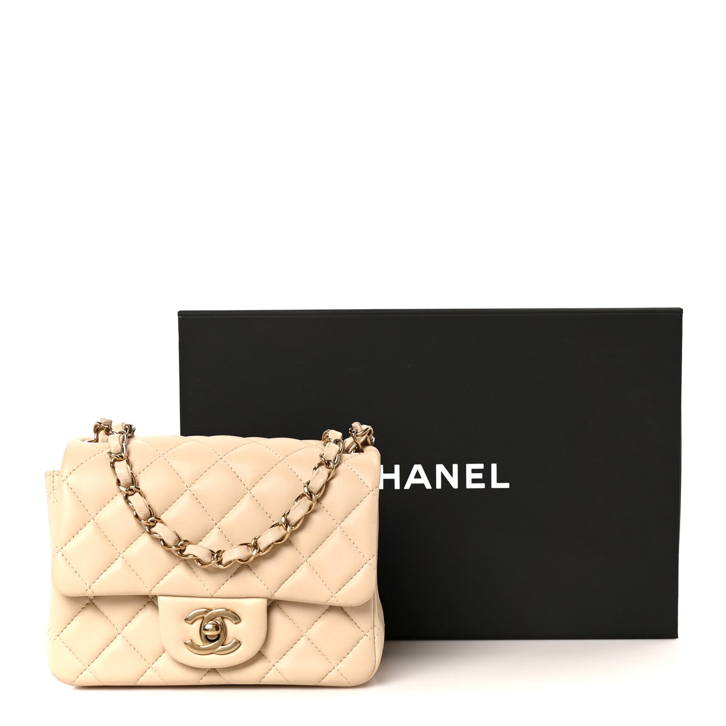 Lambskin Quilted Mini Square Flap Beige