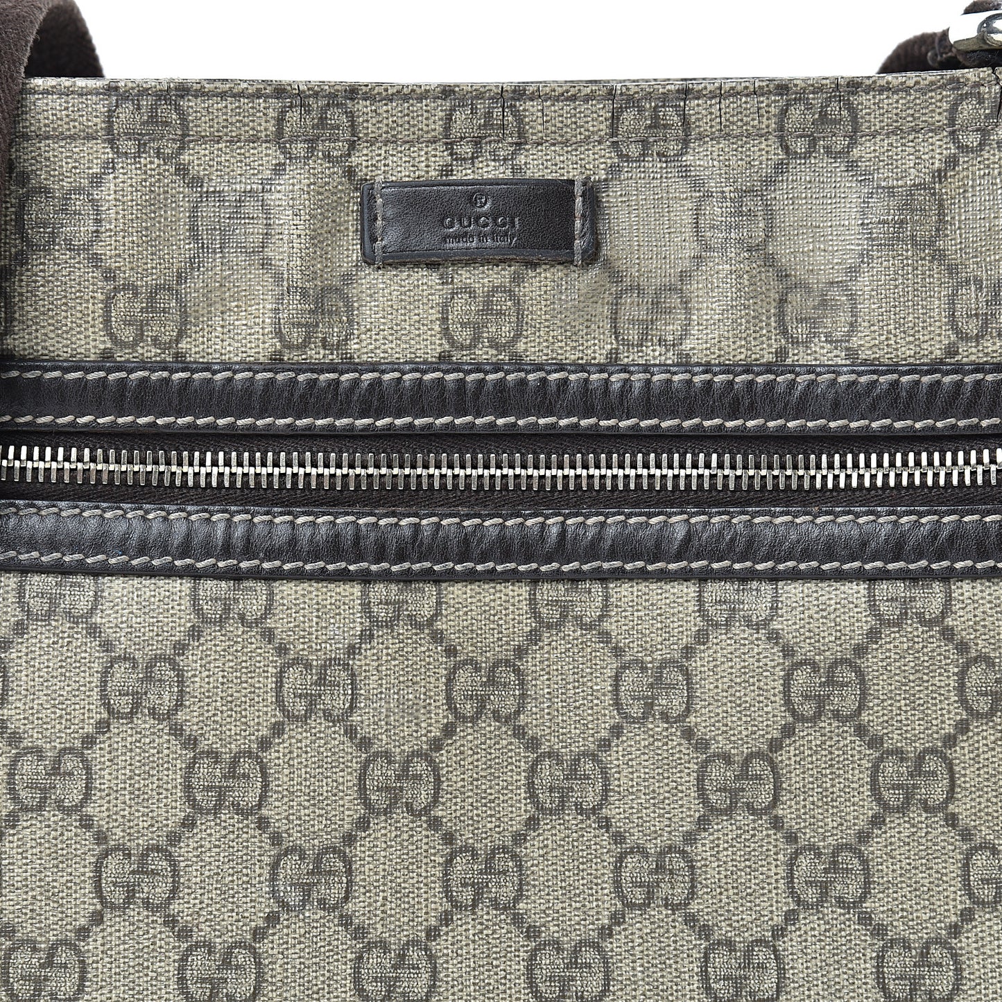 GG Supreme Monogram Selleria Calfskin Small Flat Side Zip Messenger Bag Beige Ebony Cocoa Dark Chocolate