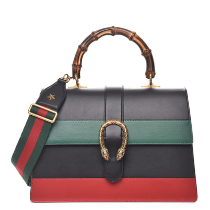 Gucci Calfskin Bamboo Web Large Dionysus Top Handle Bag Black Bright Evergreen Hibiscus Red 1 of 11