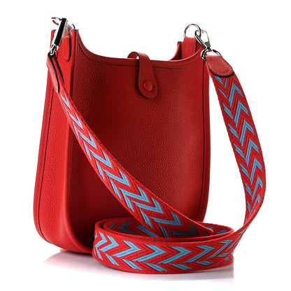 Hermes Taurillon Clemence Evelyne TPM Rouge De Coeur Bleu Du Nord 2 of 8