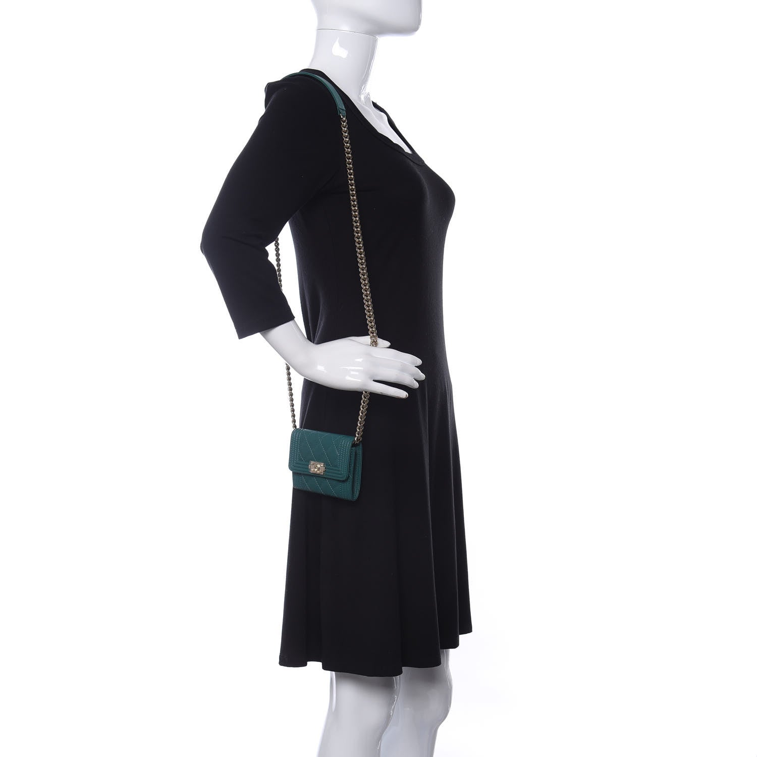 Chanel Caviar Quilted Boy Card Holder On Chain Green 2 of 12