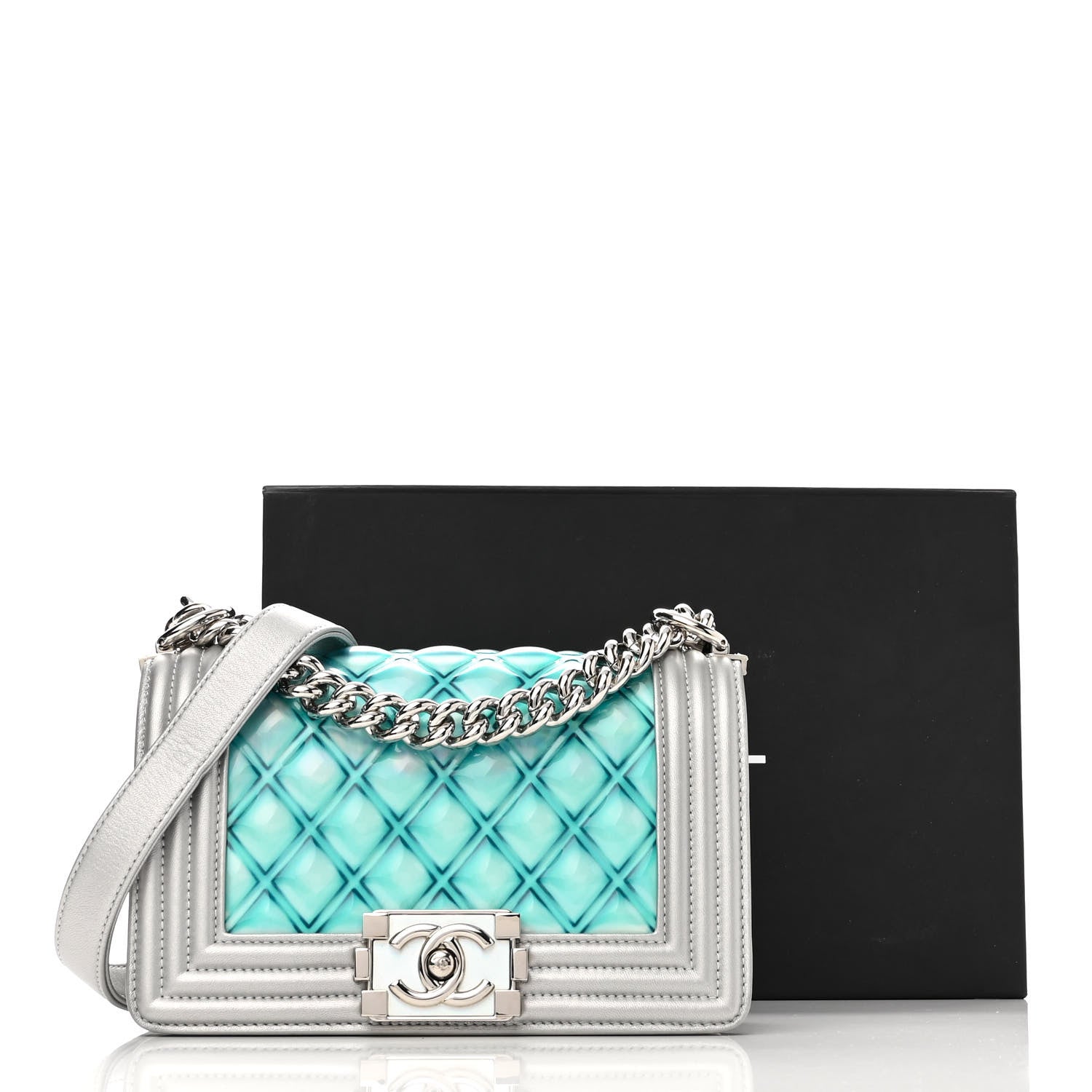 Chanel Metallic Lambskin PVC Quilted Small Boy Flap Blue 15 of 15
