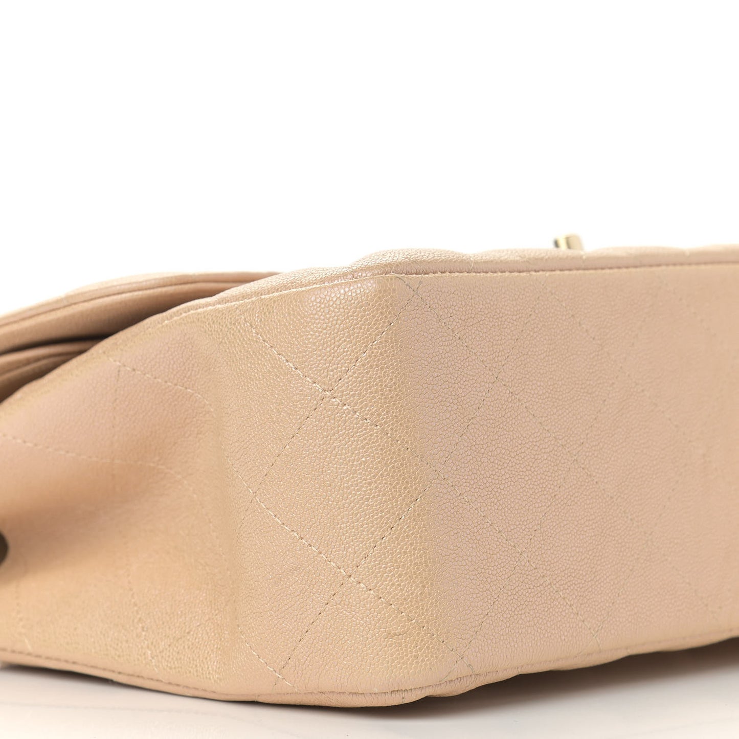 Iridescent Caviar Quilted Jumbo Double Flap Beige