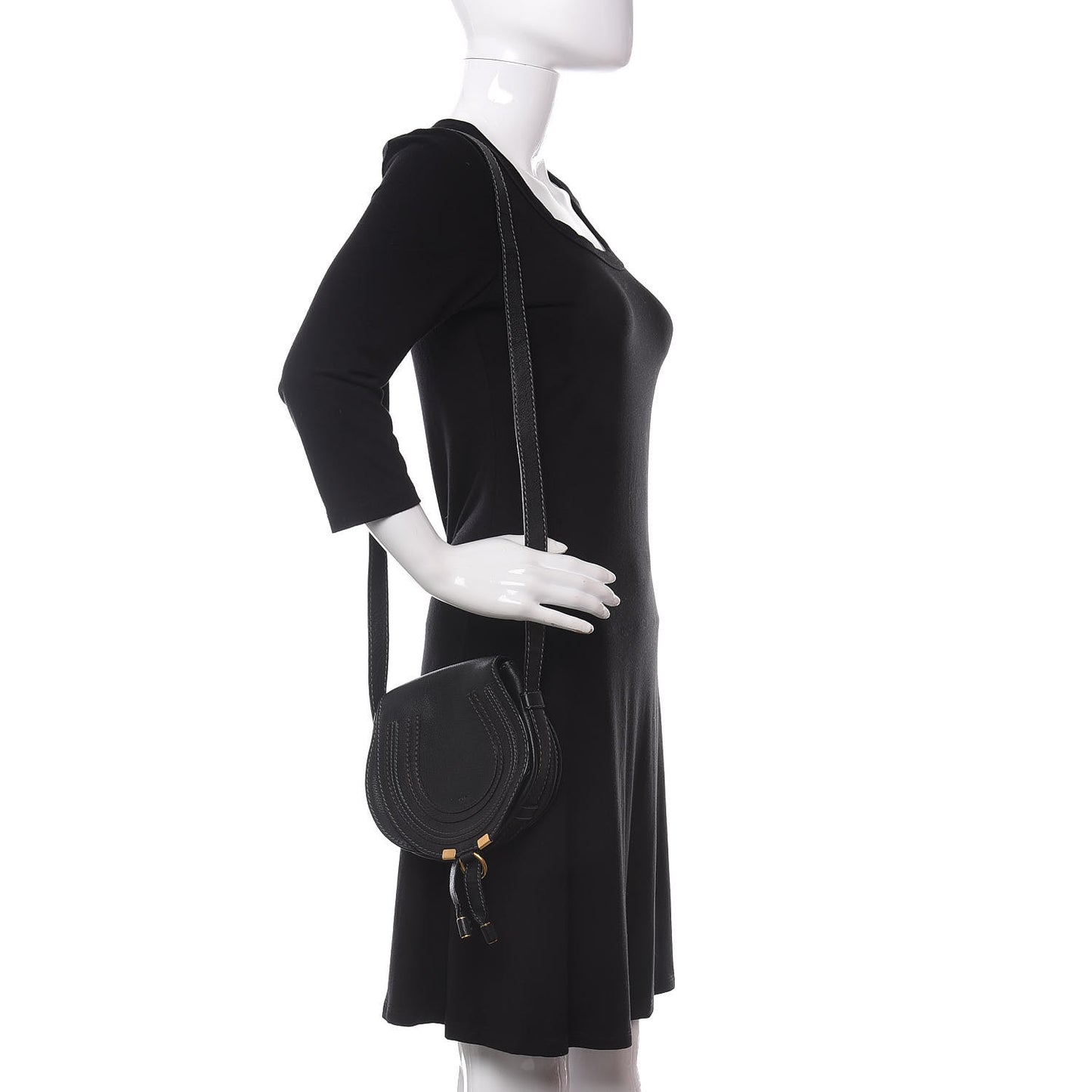 Calfskin Mini Marcie Round Crossbody Bag Black