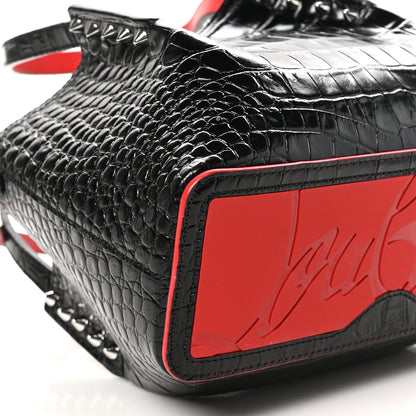 Christian Louboutin Patent Crocodile Embossed Spiked Mini Cabarock Shopper Tote  Black 7 of 8