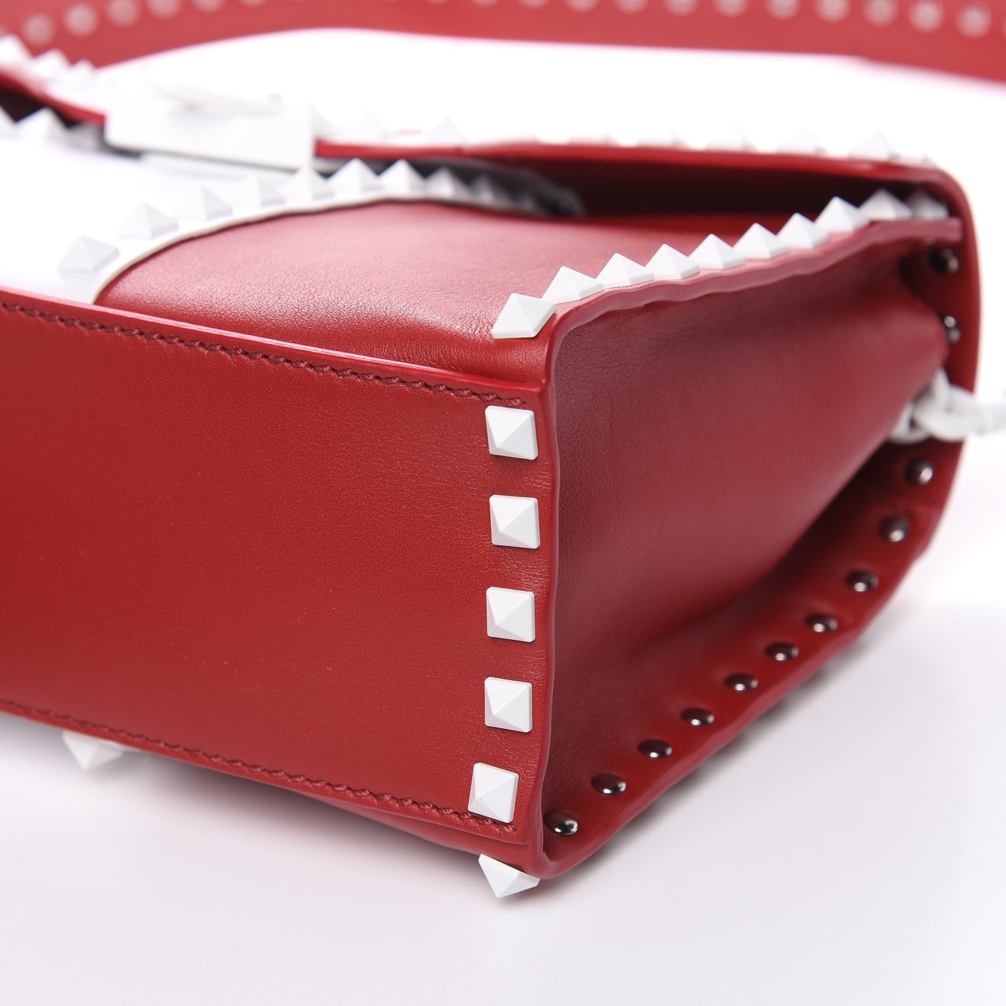 Vitello Colorblock Small Free Rockstud Single Handle Flap Bag Rosso Valentino Optic White