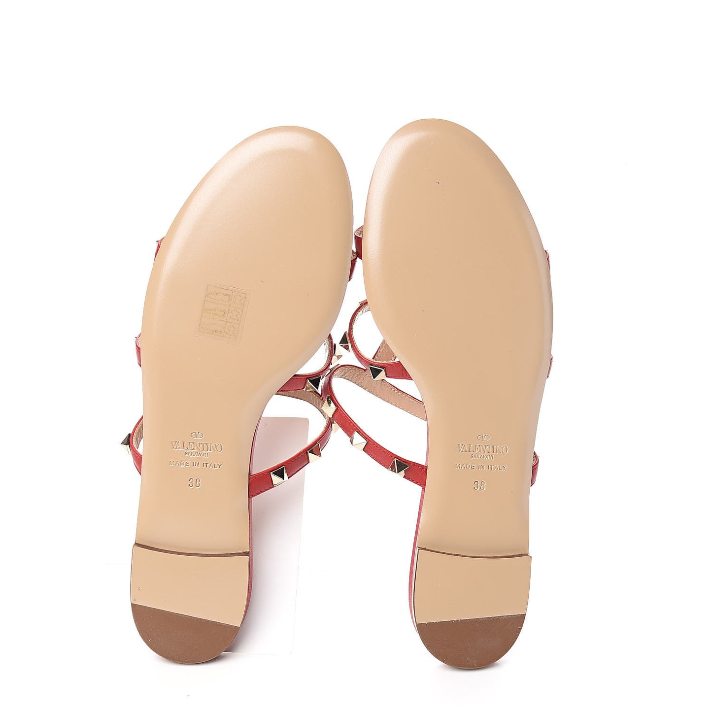 Nappa Rockstud Caged Flat Slide Sandals 38 Rouge Pur