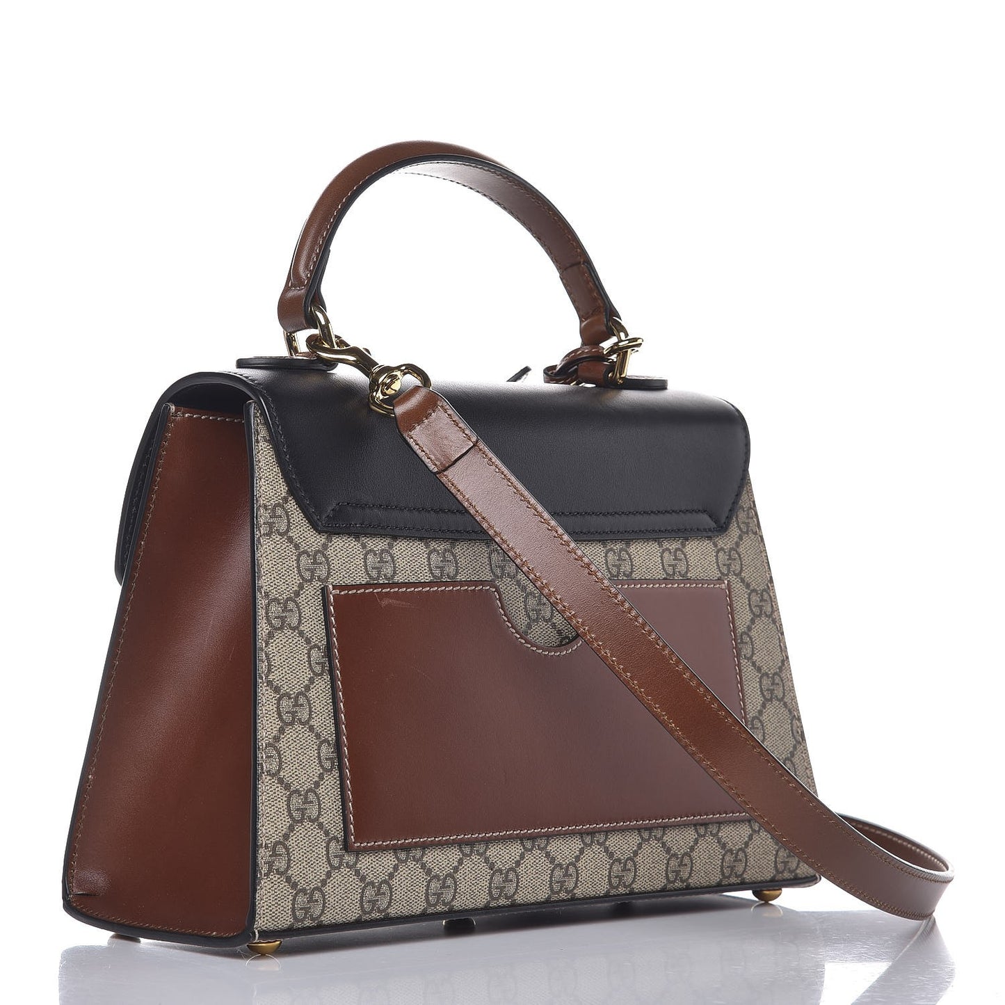 GG Supreme Monogram Calfskin Small Padlock Top Handle Bag Beige Black Cuir