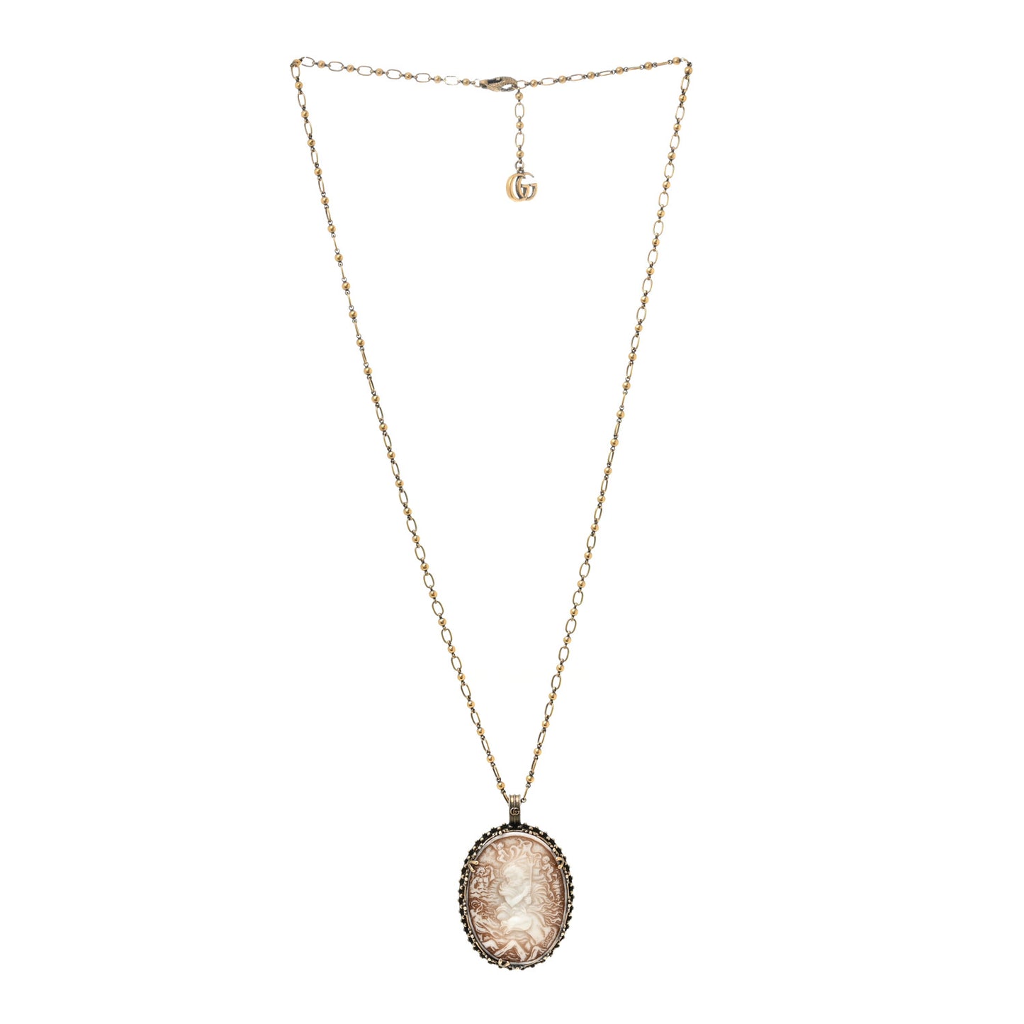 Metal Cameo Pendant Necklace Aged Gold