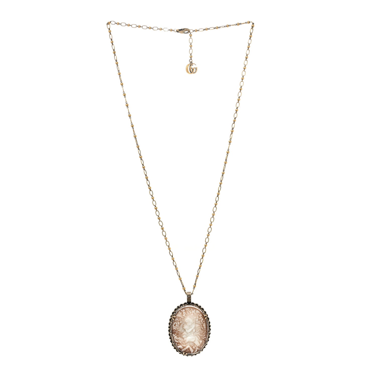 Gucci Metal Cameo Pendant Necklace Aged Gold 3 of 7