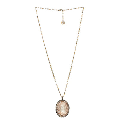 Gucci Metal Cameo Pendant Necklace Aged Gold 3 of 7