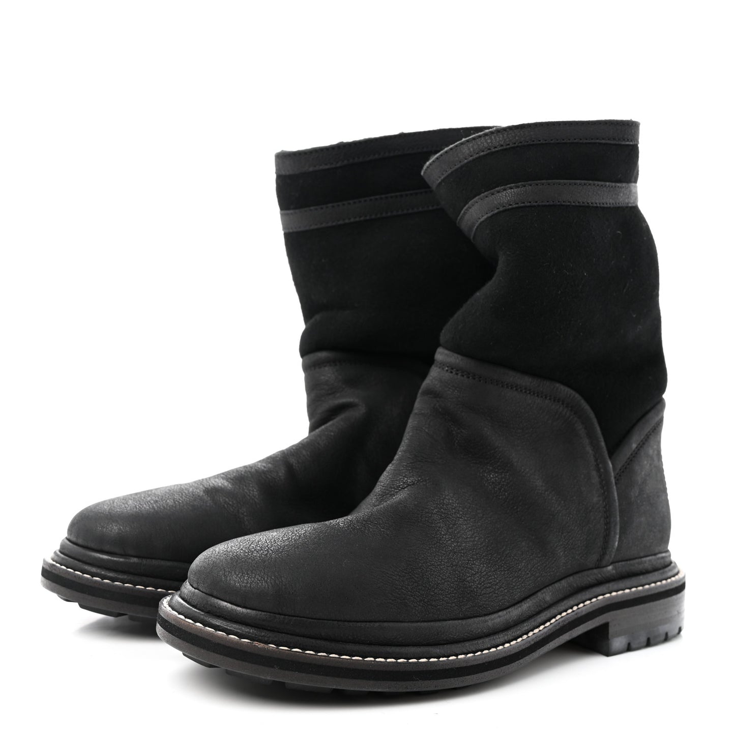 Goatskin Suede Shearling CC Short Boots 38 Black