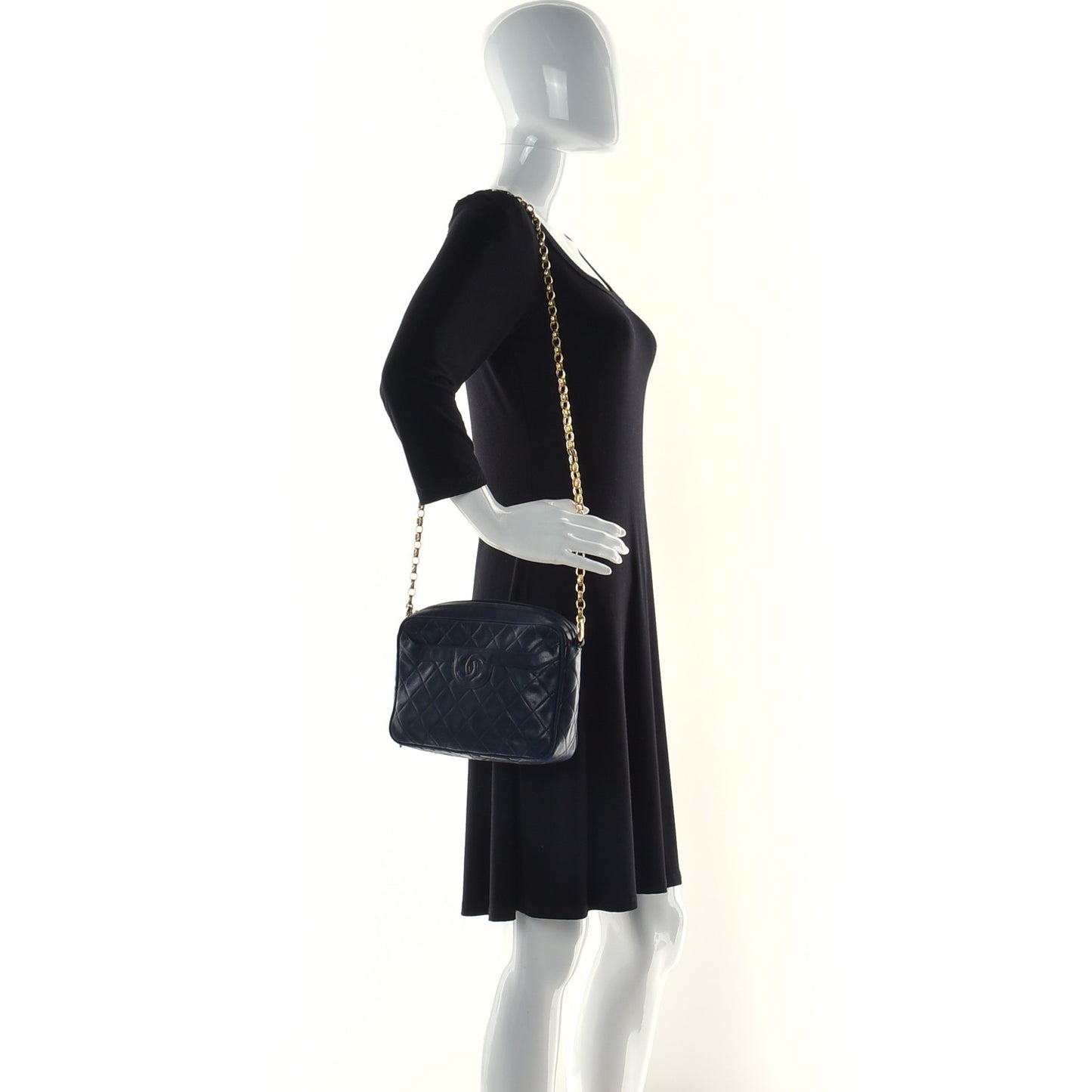 Lambskin Quilted CC Tassel Camera Case Navy