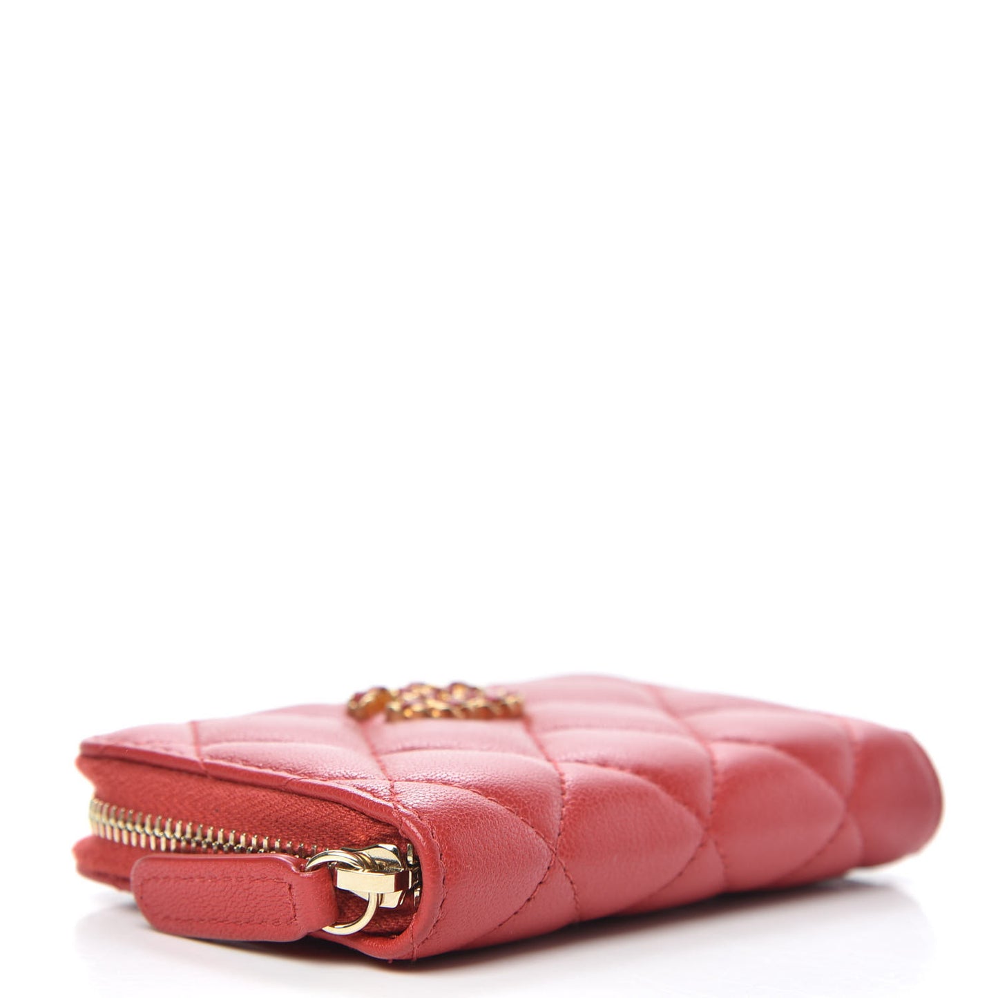 Lambskin Quilted Chanel 19 Zip Around Card Holder Red