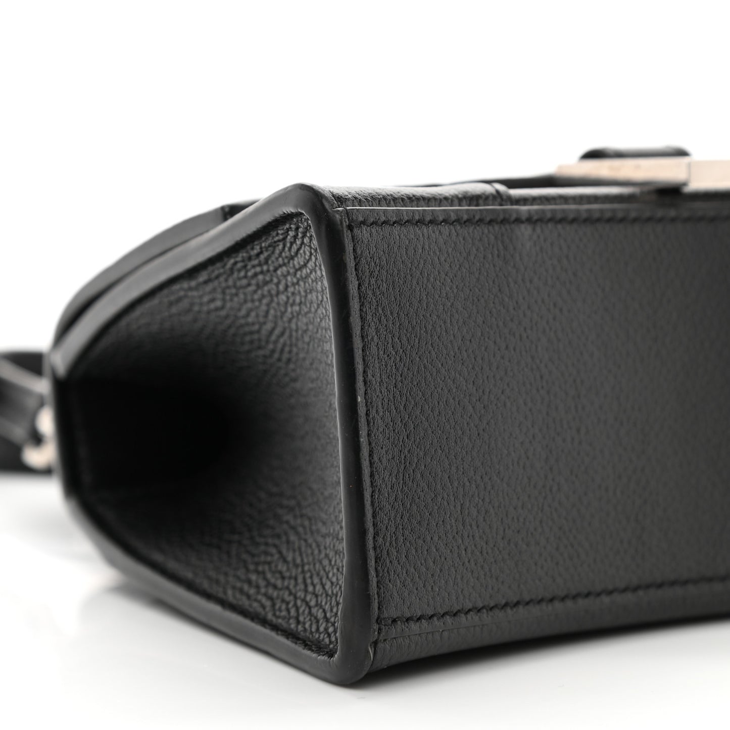 Grained Calfskin Hourglass Top Handle Bag XS Black
