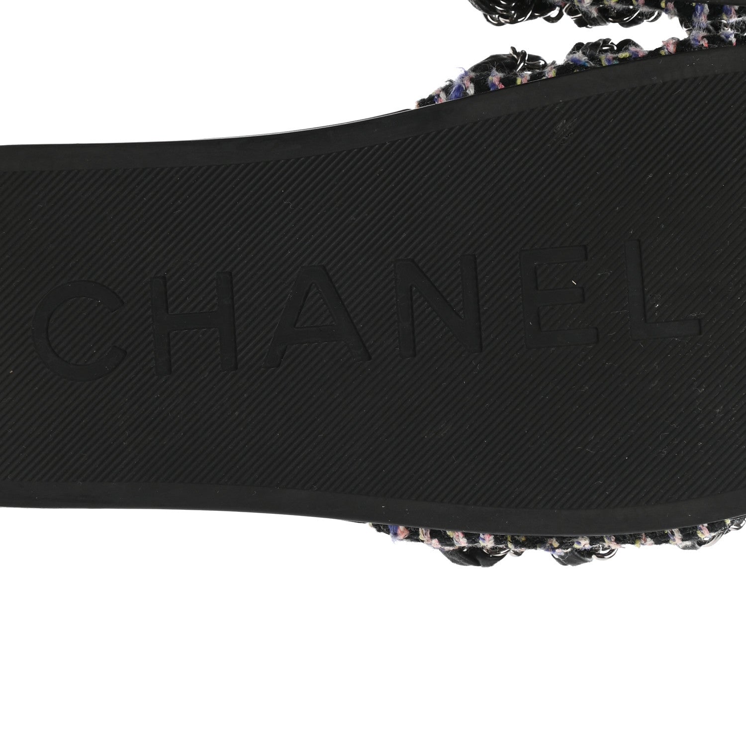 Chanel Tweed Lambskin Chain Flat Sandals 35 Black Multicolor 6 of 14