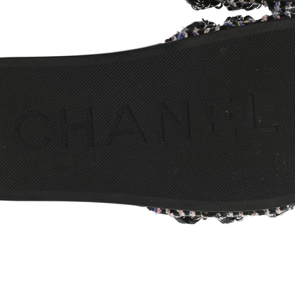 Chanel Tweed Lambskin Chain Flat Sandals 35 Black Multicolor 6 of 14