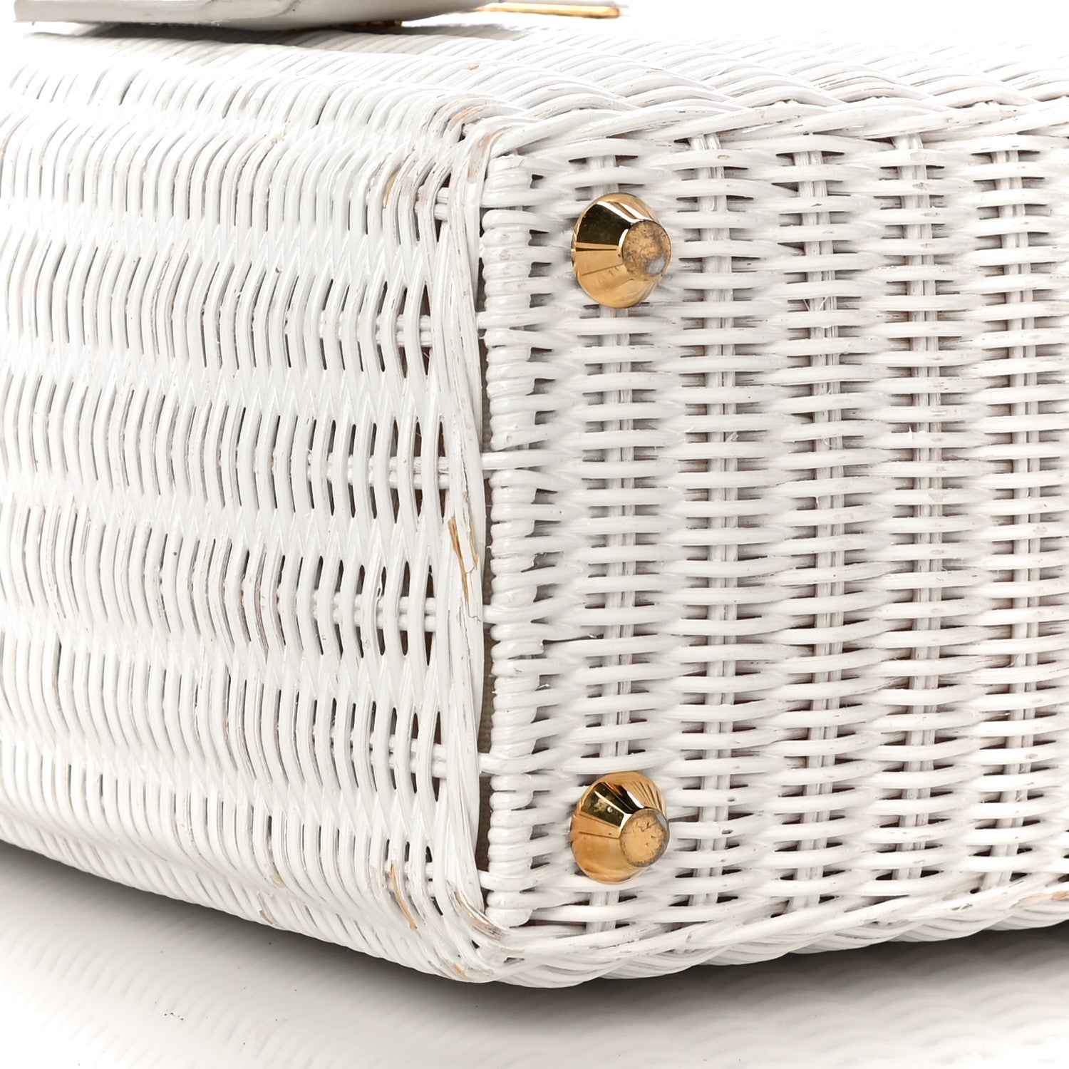 Prada Canvas Wicker Tote White 8 of 23