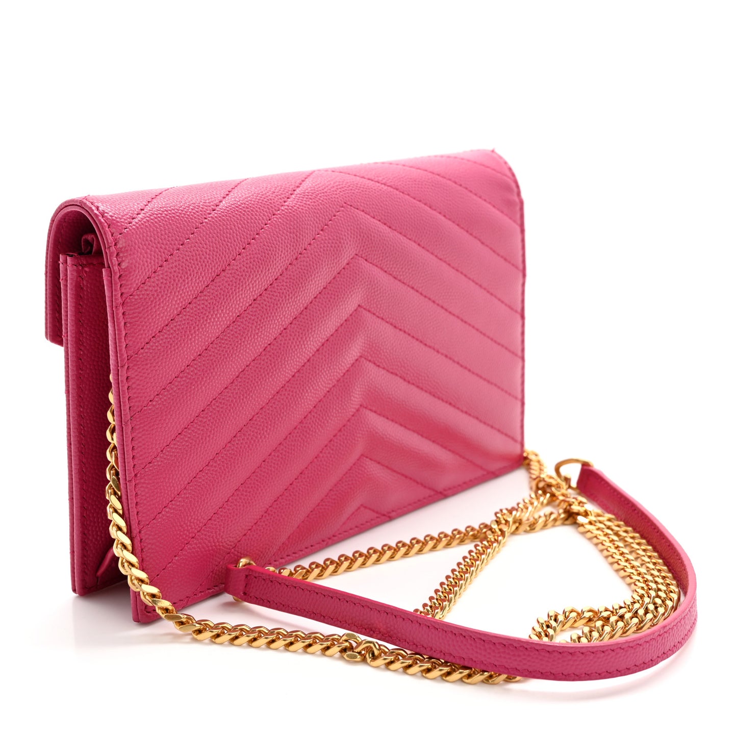 Grain De Poudre Matelasse Chevron Monogram Envelope Chain Wallet Fresh Fuchsia