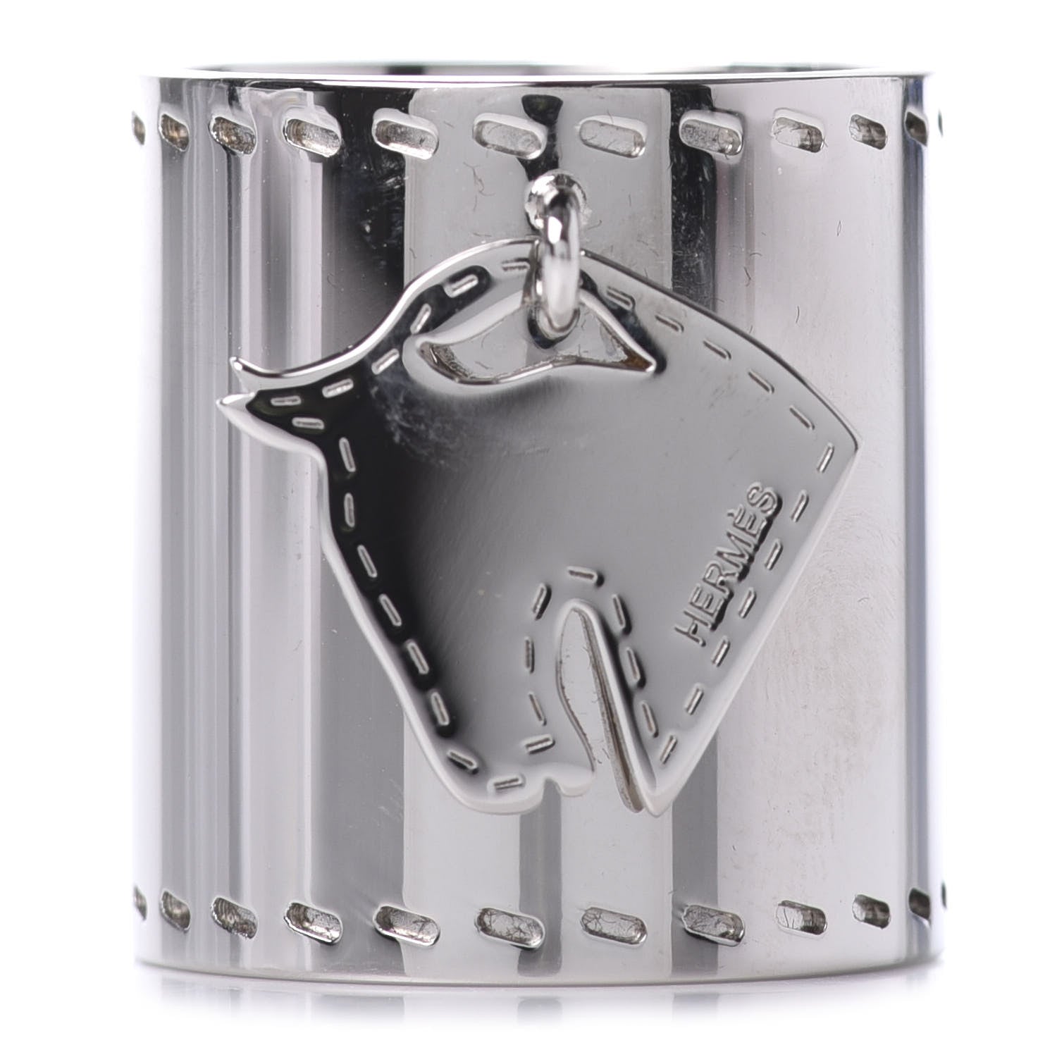 Hermes Palladium Tete de Cheval Horse Charm Scarf Ring 1 of 7