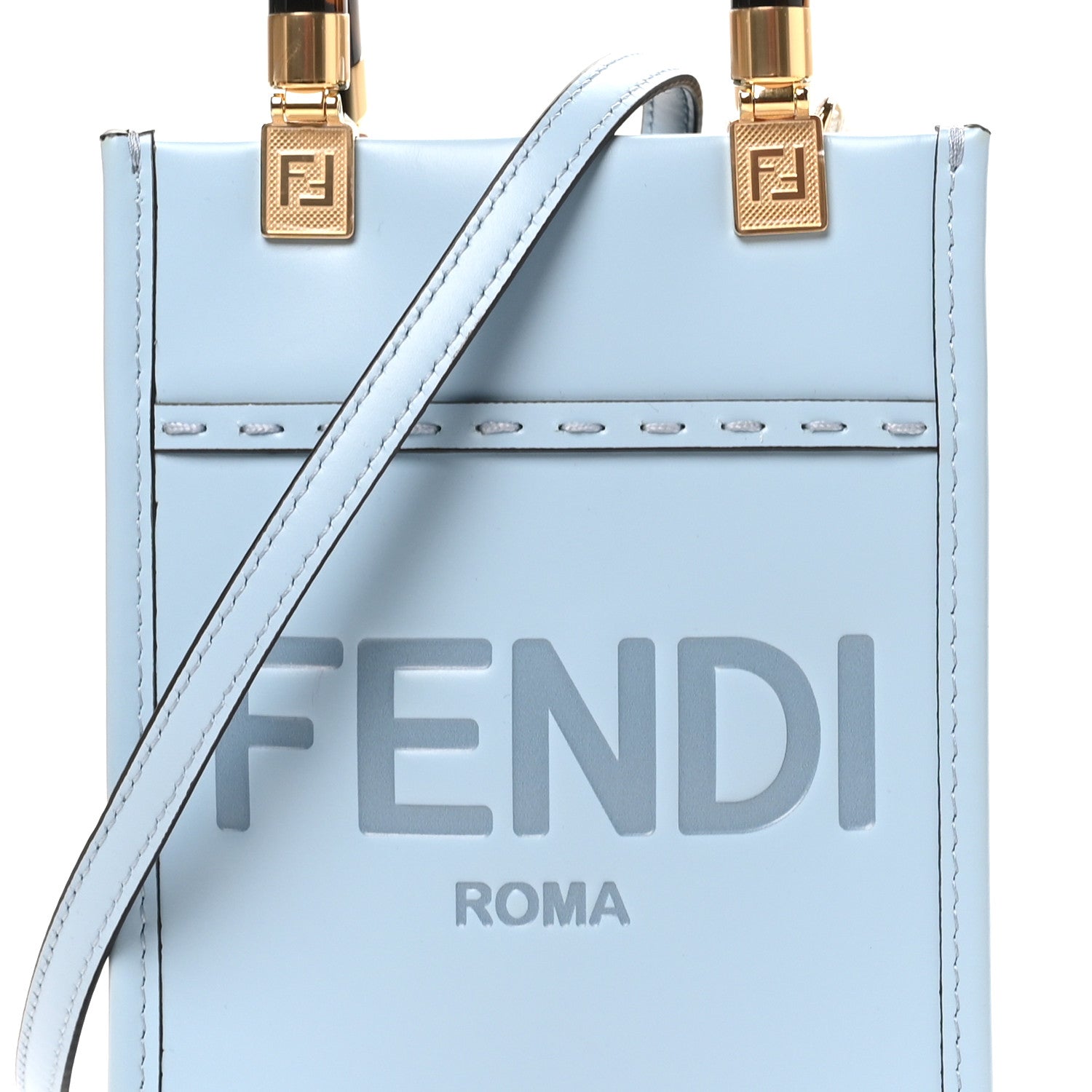 Fendi Vitello King Plexiglass Logo Embossed Mini Fendi Sunshine Shopper Tote Azzurro Baby 8 of 10