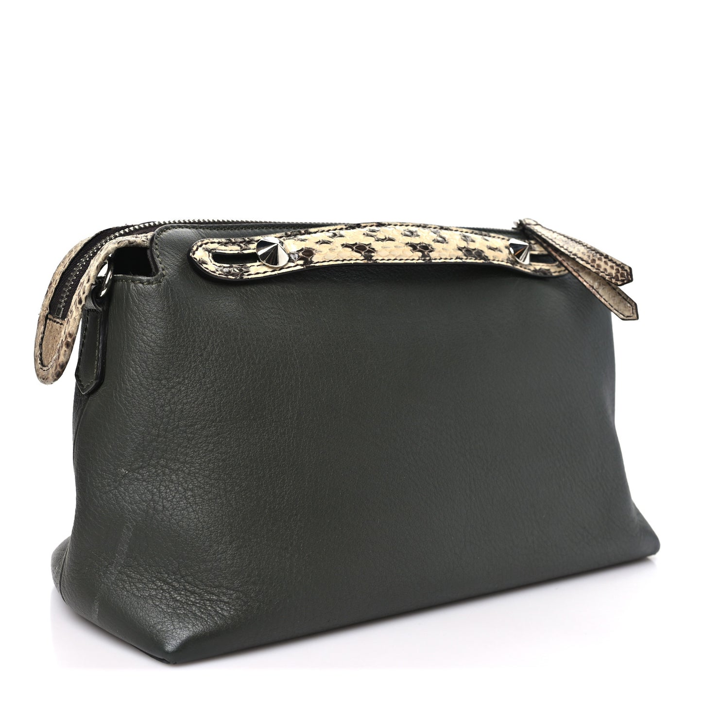 Vitello Snakeskin Medium By The Way Boston Bag Dark Green Roccia