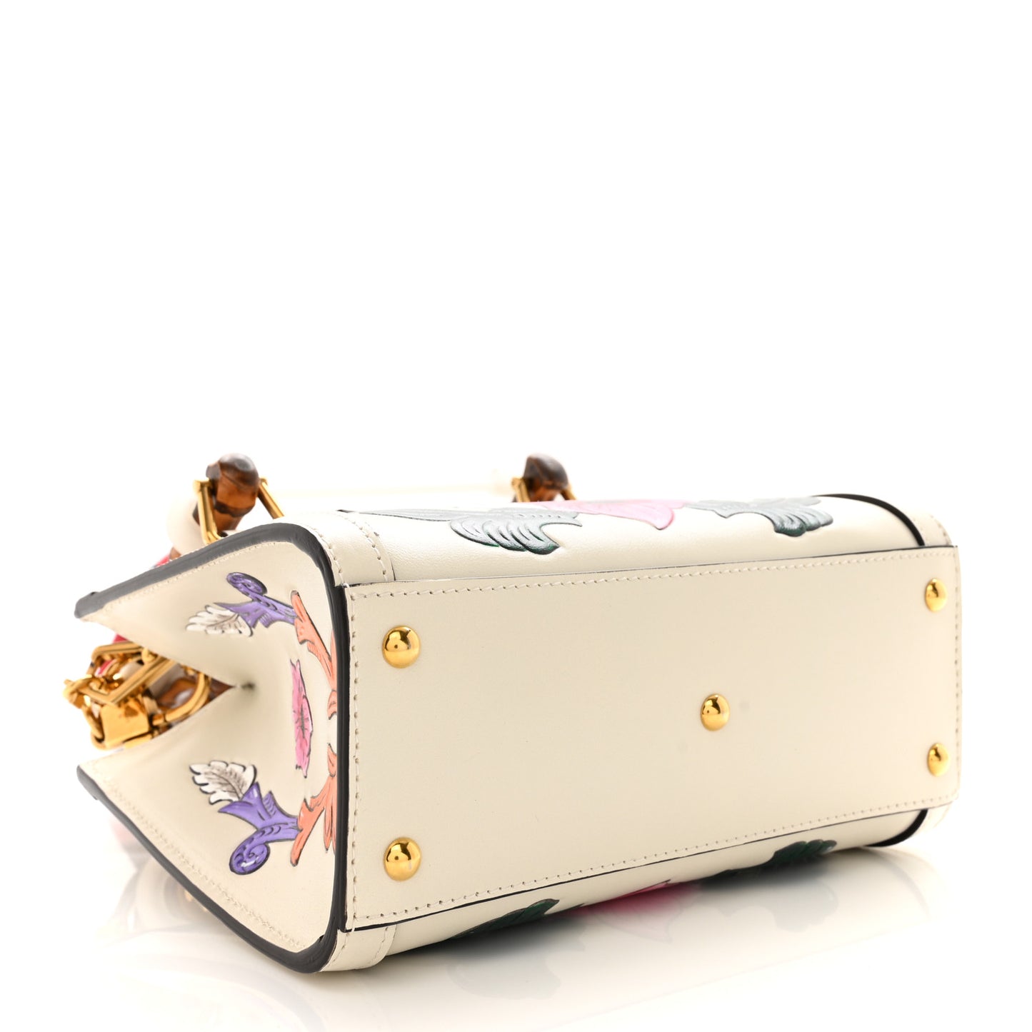 Calfskin Floral Embossed Mini Diana Tote Bag Mystic White Multicolor