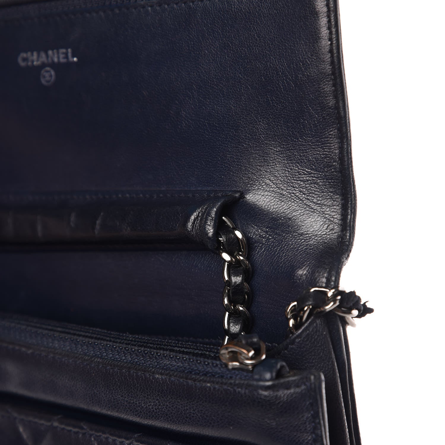 Chanel Lambskin Quilted Boy Wallet On Chain WOC Navy Blue 14 of 16