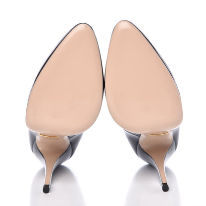 Gucci Polished Calfskin Removable Pearly Bow Elaisa Platform High Heel Pumps 37 Black 5 of 11
