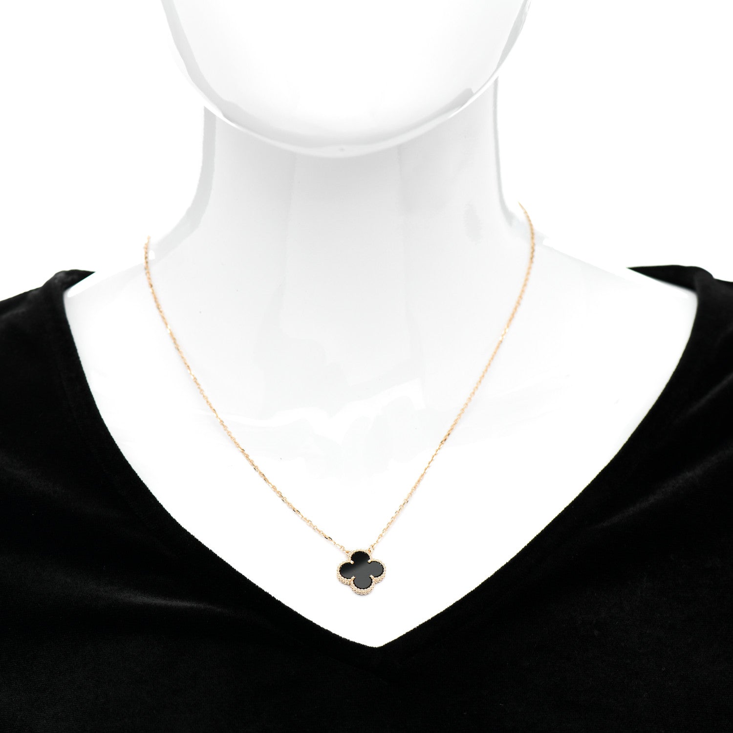 Van Cleef & Arpels 18K Yellow Gold Black Onyx Vintage Alhambra Pendant Necklace 2 of 5