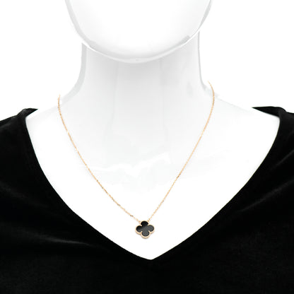Van Cleef & Arpels 18K Yellow Gold Black Onyx Vintage Alhambra Pendant Necklace 2 of 5