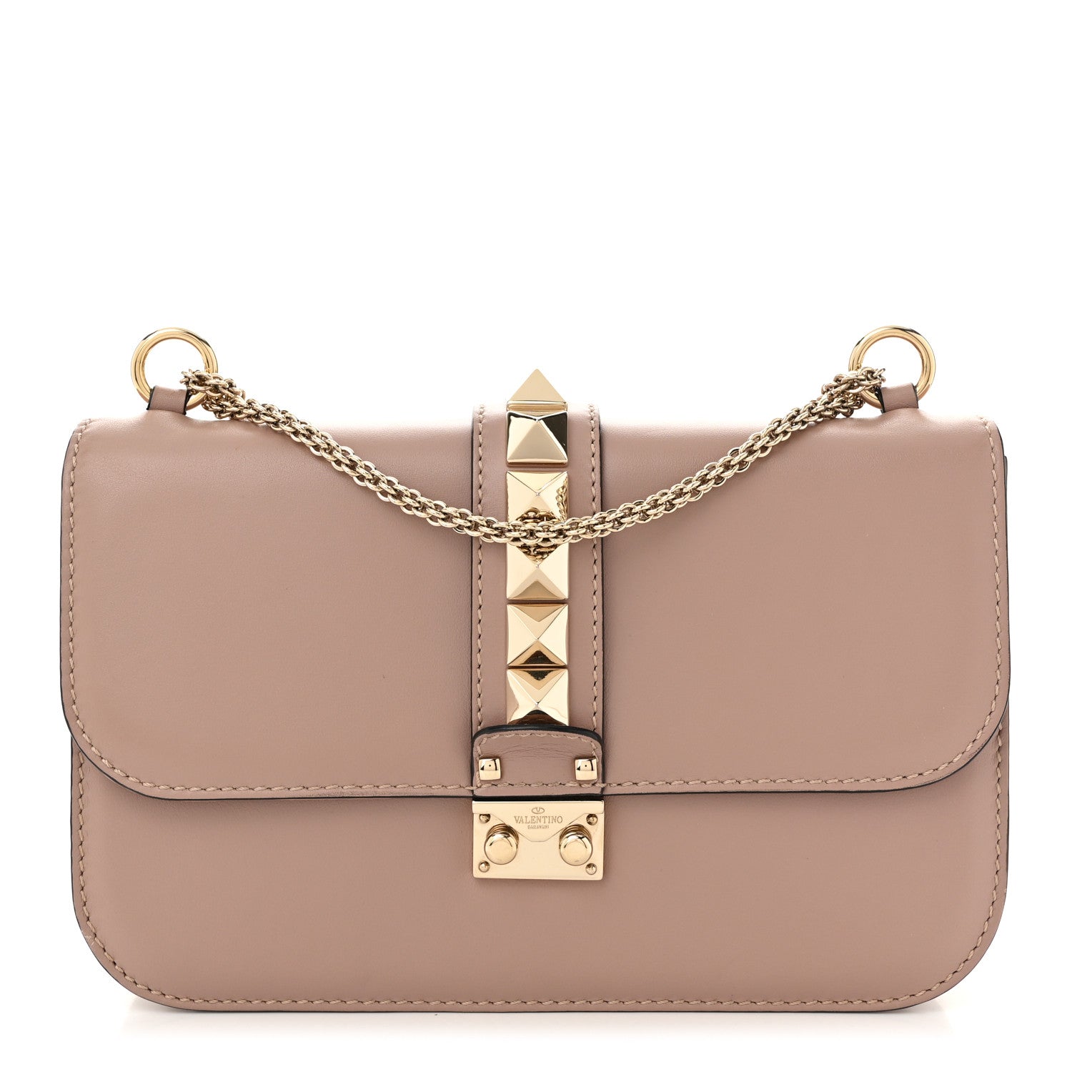 Valentino Garavani Vitello Medium Glam Lock Rockstud Flap Poudre 1 of 9