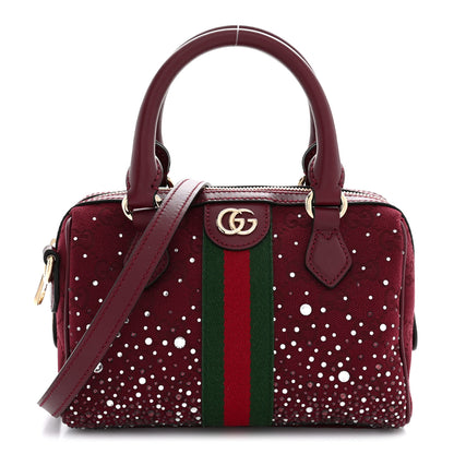 Gucci Crystal Canvas GG Monogram Textured Dollar Calfskin Web Mini Ophidia Top Handle Bowler Bag Rosso Ancora 1 of 11