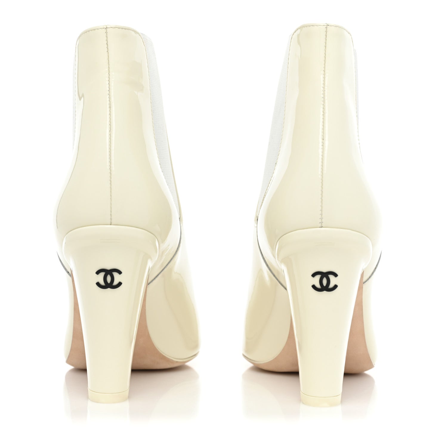 Lambskin Patent Cap Toe Ankle Boots 38.5 White