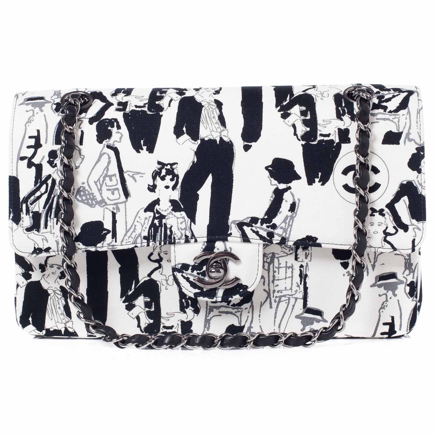 Chanel Canvas Coco Icons Medium Double Flap Black White 1 of 10