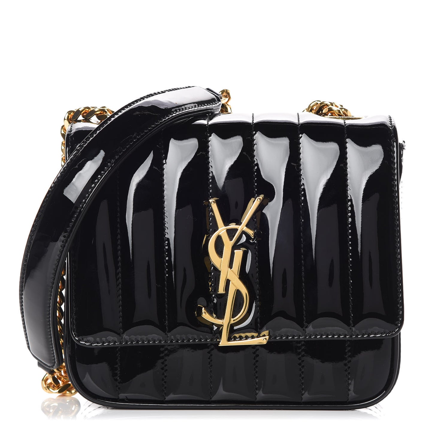 Patent Calfskin Matelasse Monogram Small Vicky Chain Bag Black