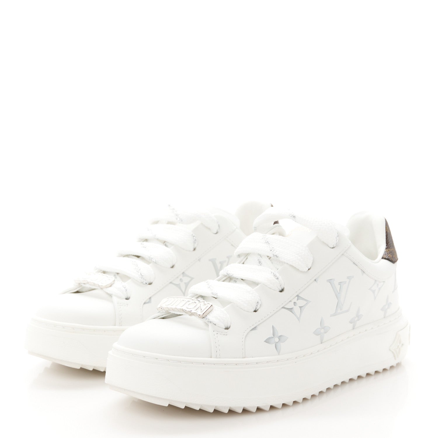 Louis Vuitton Calfskin Monogram Debossed Time Out Sneakers 36 White Silver 3 of 10