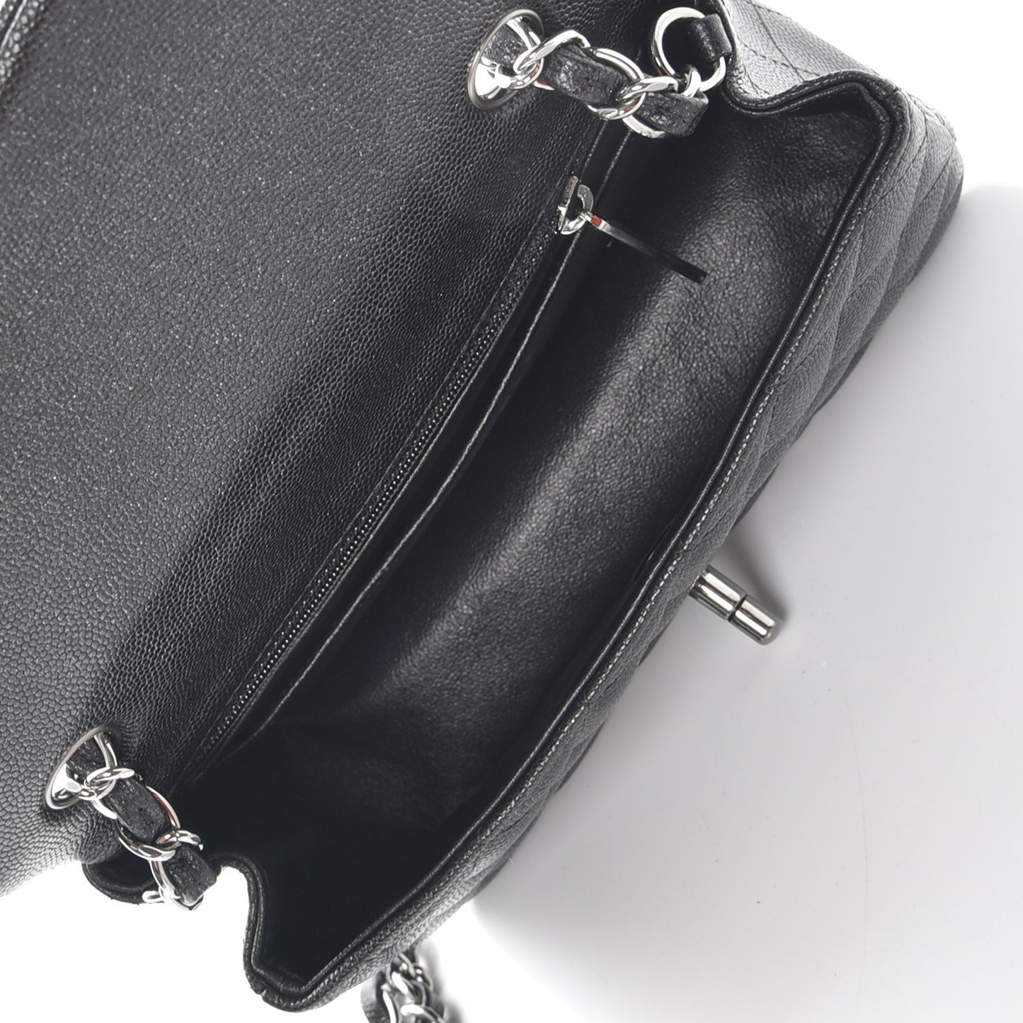 Iridescent Caviar Quilted Mini Rectangular Flap Black