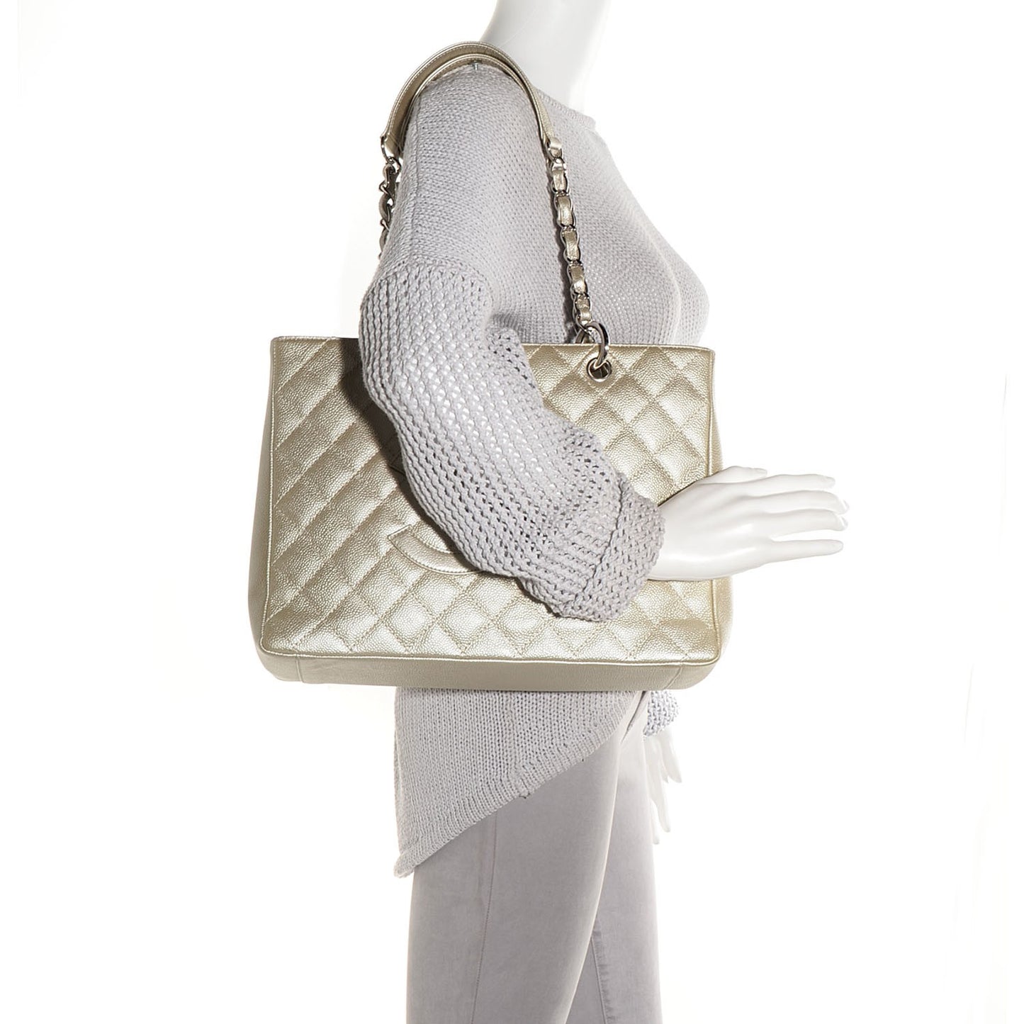 Caviar Quilted Grand Shopping Tote GST Light Gold